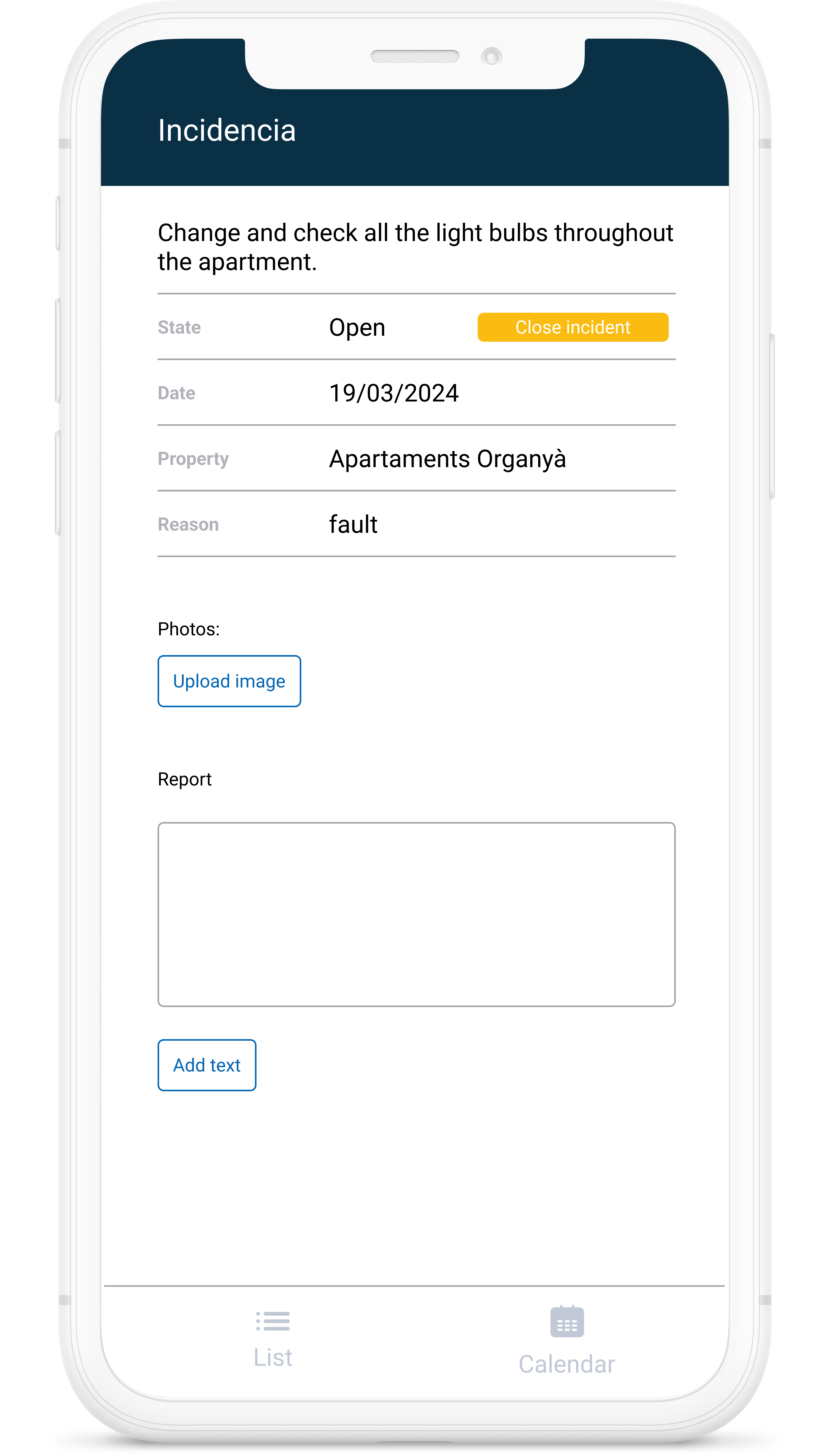 Il dispositivo mobile in cui è visualizzato il file dell'incidente, sarà in grado di visualizzare i dettagli del problema da risolvere all'interno dell'app.